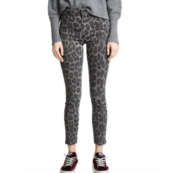 New Joe's Jeans Leopard Print High Rise Raw Hem Skinny Ankle Jeans Grey Size 24 - Picture 1 of 16